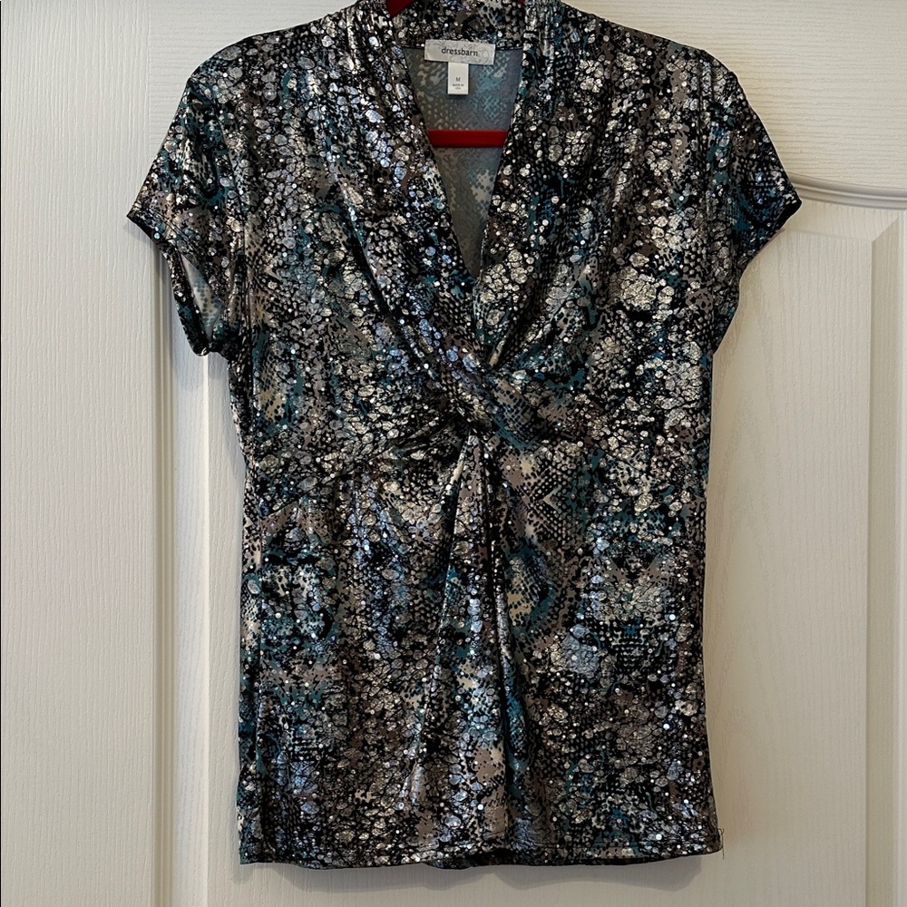 Dress Barn Black and Blue Patterned Blouse